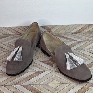 ELANROMAN Men's Gray Suede Tassels Loafers Slip On Dress Shoes Size 10 EU43